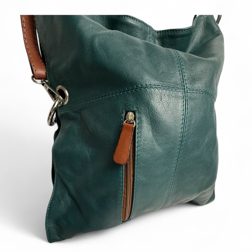 Lavorazione Artigianale Green Convertible Fold Over Italian Leather  Handbag.